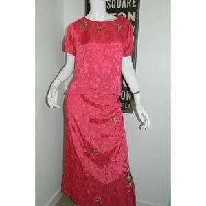 April Cornell Two-Piece‎ Skirt Set 90s Pink Vgt Embroidered Wrap Skirt Top Small